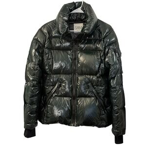 SAM NEW YORK Womens Shiny Puffer Jacket Dark Green Down Fill Quilted Fall Winter